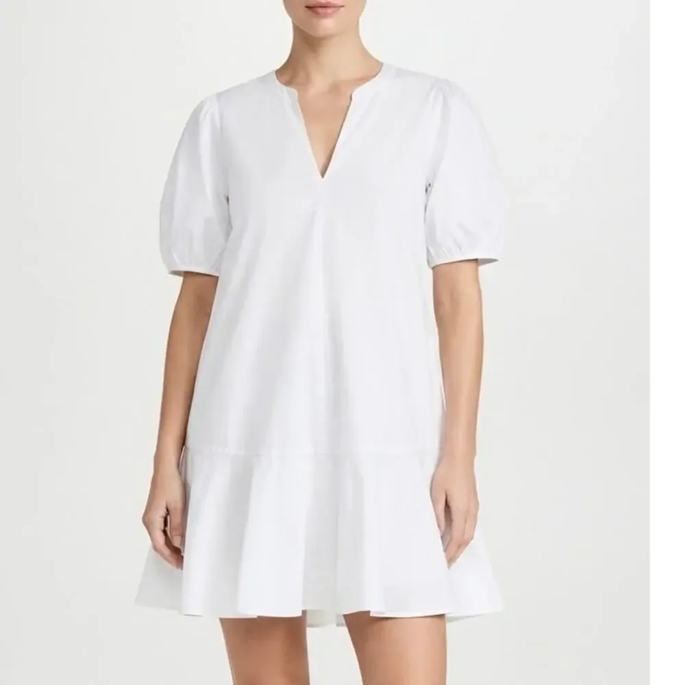 J.Crew White Cotton Poplin Delilah Puff Sleeve Ruffle Hem Mini Dress Size L